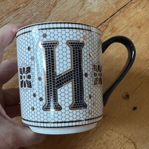 Anthropologie Black and White Monogram Mug